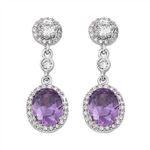 Load image into Gallery viewer, Sterling Silver Amethyst Round Shaped CZ EarringsAnd Face Height 31 mm