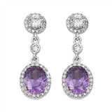 Sterling Silver Amethyst Round Shaped CZ EarringsAnd Face Height 31 mm