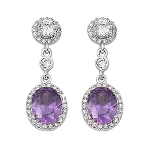 Sterling Silver Amethyst Round Shaped CZ EarringsAnd Face Height 31 mm