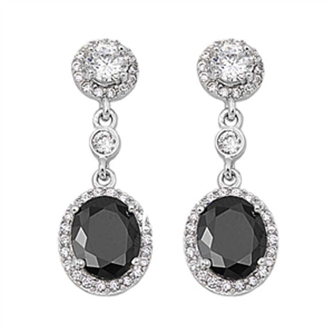 Sterling Silver Black Round Shaped CZ EarringsAnd Face Height 31 mm