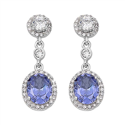 Sterling Silver Tanzanite Round Shaped CZ EarringsAnd Face Height 31 mm