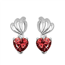 Load image into Gallery viewer, Sterling Silver Garnet Heart Shaped CZ EarringsAnd Face Height 20 mm