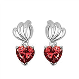 Sterling Silver Garnet Heart Shaped CZ EarringsAnd Face Height 20 mm