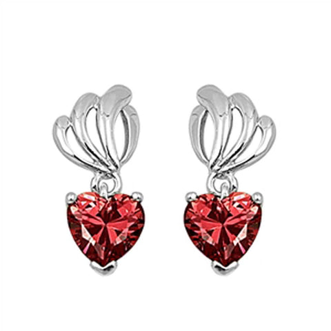 Sterling Silver Garnet Heart Shaped CZ EarringsAnd Face Height 20 mm