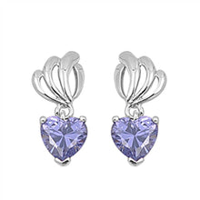 Load image into Gallery viewer, Sterling Silver Tanzanite Heart Shaped CZ EarringsAnd Face Height 20 mm