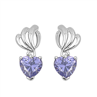 Sterling Silver Tanzanite Heart Shaped CZ EarringsAnd Face Height 20 mm