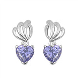 Sterling Silver Tanzanite Heart Shaped CZ EarringsAnd Face Height 20 mm