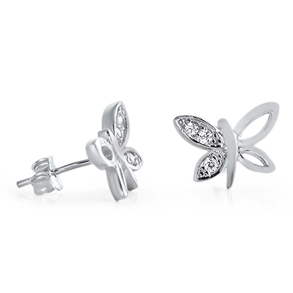 Sterling Silver Butterfly Shaped CZ EarringsAnd Face Height 9 mm
