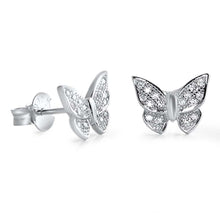 Load image into Gallery viewer, Sterling Silver Butterfly Shaped CZ EarringsAnd Face Height 8 mm
