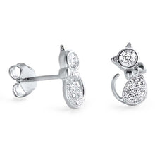 Load image into Gallery viewer, Sterling Silver Cat Shaped CZ EarringsAnd Face Height 11 mm