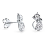 Sterling Silver Cat Shaped CZ EarringsAnd Face Height 11 mm