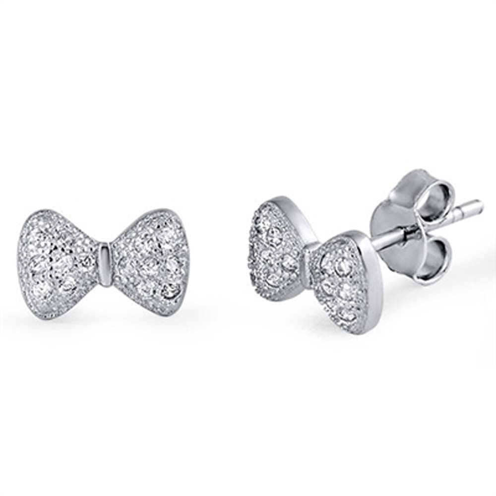 Sterling Silver Bow Shaped CZ EarringsAnd Face Height 5 mm