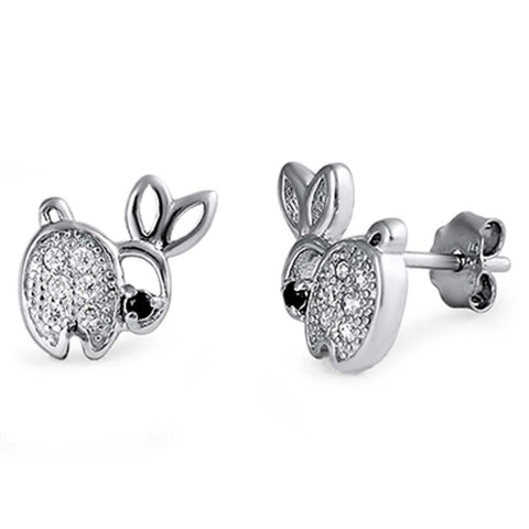 Sterling Silver Clear Cz Rabbit Push-back Stud Earrings with Earring Face Height of 9MM