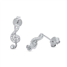 Load image into Gallery viewer, Sterling Silver Clear Cz Musical Note Push-back Stud Earrings with Earring Face Height of 13MM