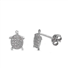 Sterling Silver Clear Cz Turtle Stud Earrings with Earring Face Height of 9MM