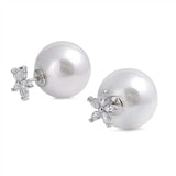 Sterling Silver Cz Star Shape Ball Back Earrings with Earring Face Height of 9MM