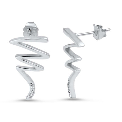 Sterling Silver Snake Shaped CZ EarringsAnd Face Height 20 mm