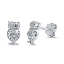 Load image into Gallery viewer, Sterling Silver Owl  Shaped CZ EarringsAnd Face Height 8 mm