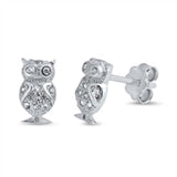 Sterling Silver Owl  Shaped CZ EarringsAnd Face Height 8 mm