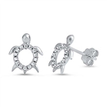 Load image into Gallery viewer, Sterling Silver Turtle  Shaped CZ EarringsAnd Face Height 11 mm