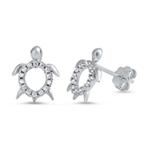 Sterling Silver Turtle  Shaped CZ EarringsAnd Face Height 11 mm