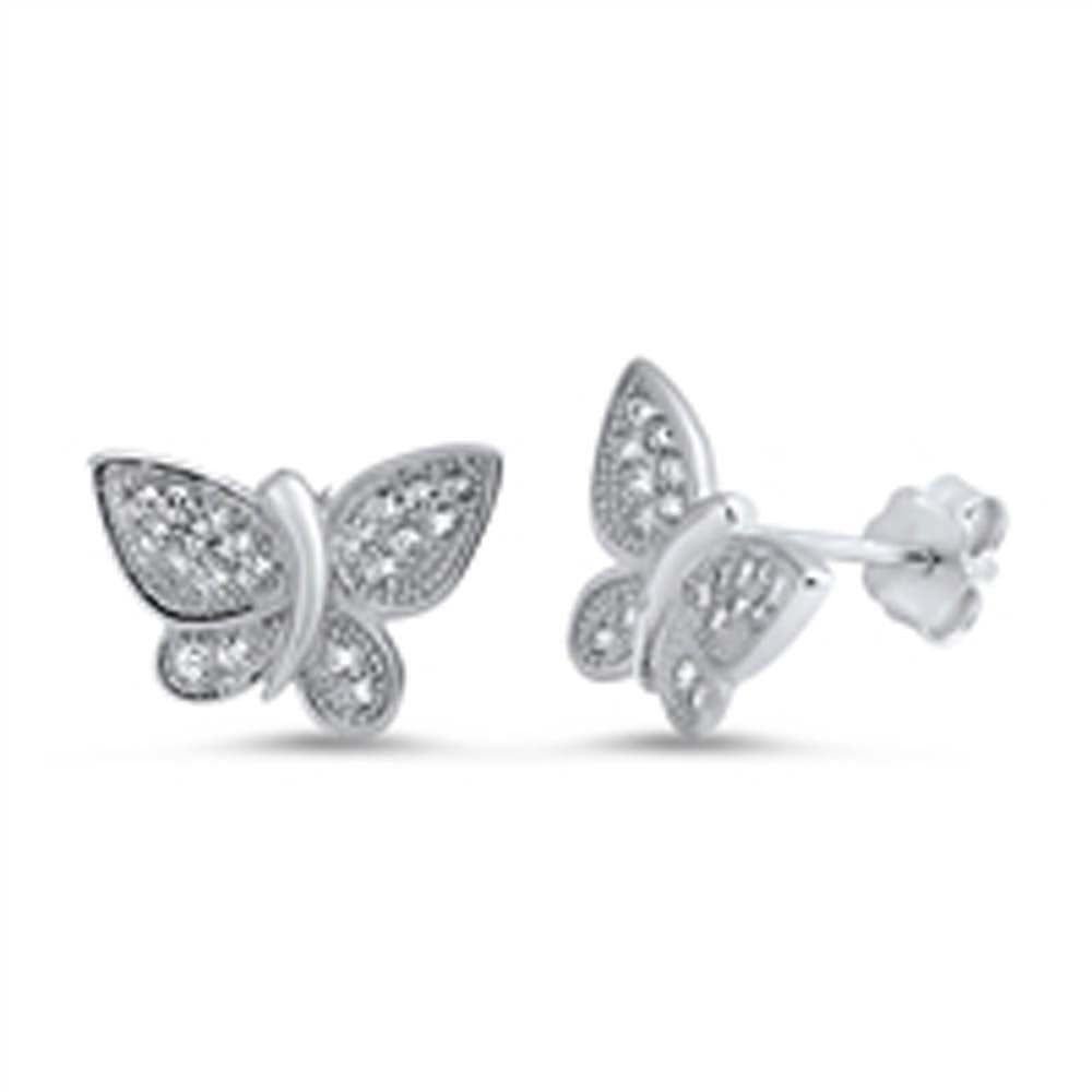 Sterling Silver Butterfly Shaped CZ EarringsAnd Face Height 9 mm