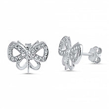 Load image into Gallery viewer, Sterling Silver Butterfly Shaped CZ EarringsAnd Face Height 10 mm