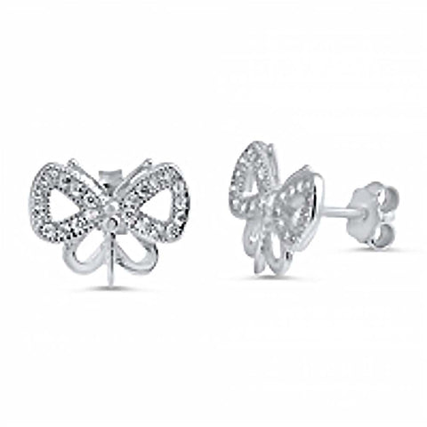 Sterling Silver Butterfly Shaped CZ EarringsAnd Face Height 10 mm