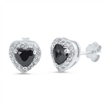 Load image into Gallery viewer, Sterling Silver Heart Shape With Black And CZ EarringsAnd Face Height 8 mm