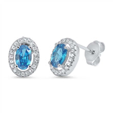 Load image into Gallery viewer, Sterling Silver Oval Shape With Blue Topaz And CZ EarringsAnd Face Height 10mmx7mm