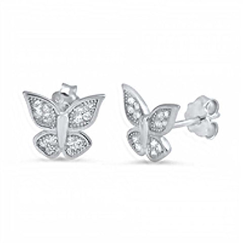 Sterling Silver Butterfly Shaped CZ EarringsAnd Face Height 8 mm