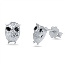Load image into Gallery viewer, Sterling Silver Owl Shape Black And CZ EarringsAnd Face Height 6 mm