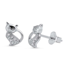 Load image into Gallery viewer, Sterling Silver Cat Shaped CZ EarringsAnd Face Height 9 mm