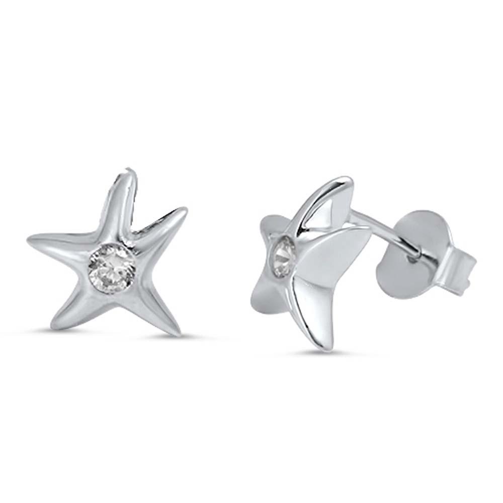 Sterling Silver Starfish Shaped CZ EarringsAnd Face Height 9 mm