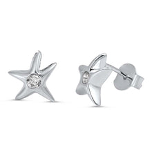 Load image into Gallery viewer, Sterling Silver Starfish Shaped CZ EarringsAnd Face Height 9 mm