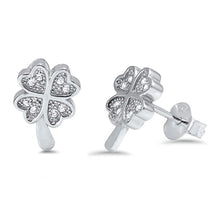 Load image into Gallery viewer, Sterling Silver Clover Leaf Shaped CZ EarringsAnd Face Height 10 mm