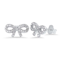 Load image into Gallery viewer, Sterling Silver Ribbon Shaped CZ EarringsAnd Face Height 6 mm