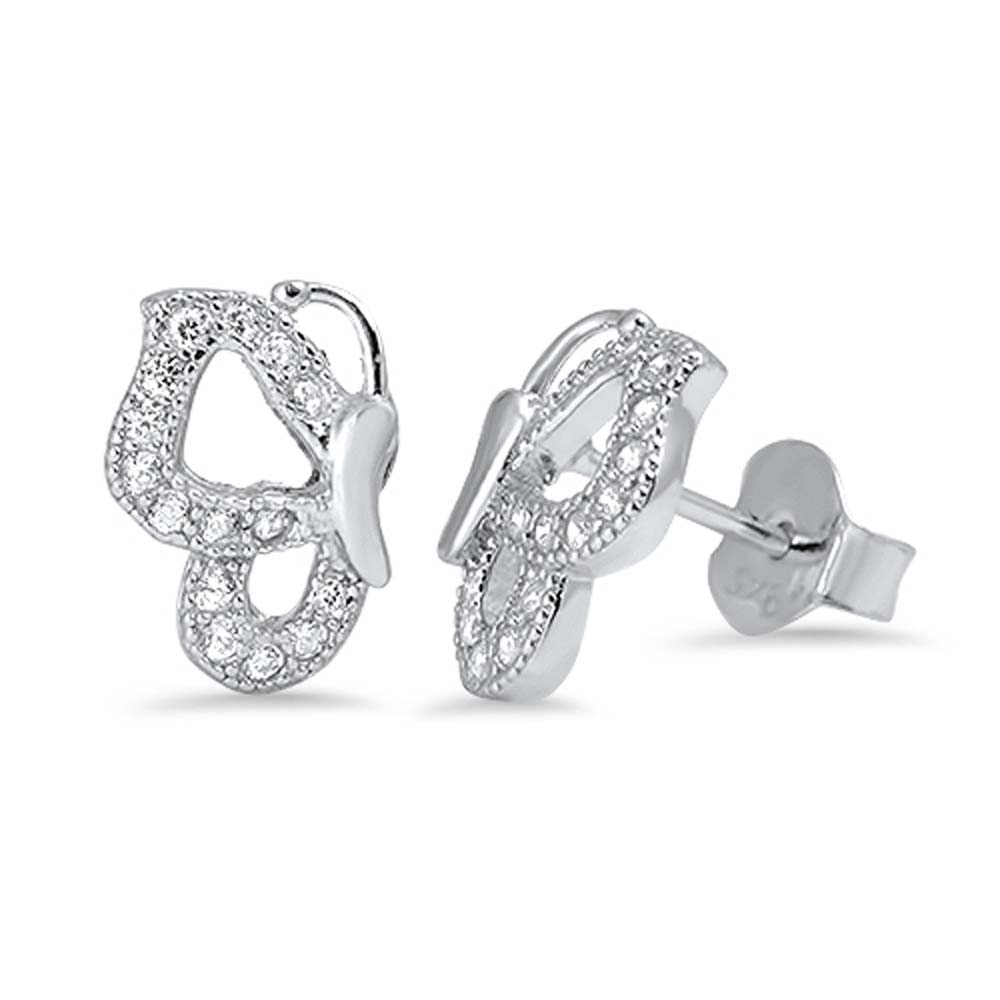 Sterling Silver Butterfly Shaped CZ EarringsAnd Face Height 10 mm