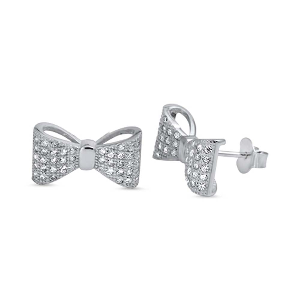 Sterling Silver Ribbon Shaped CZ EarringsAnd Face Height 8 mm
