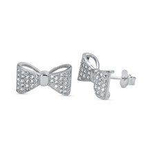 Load image into Gallery viewer, Sterling Silver Ribbon Shaped CZ EarringsAnd Face Height 8 mm