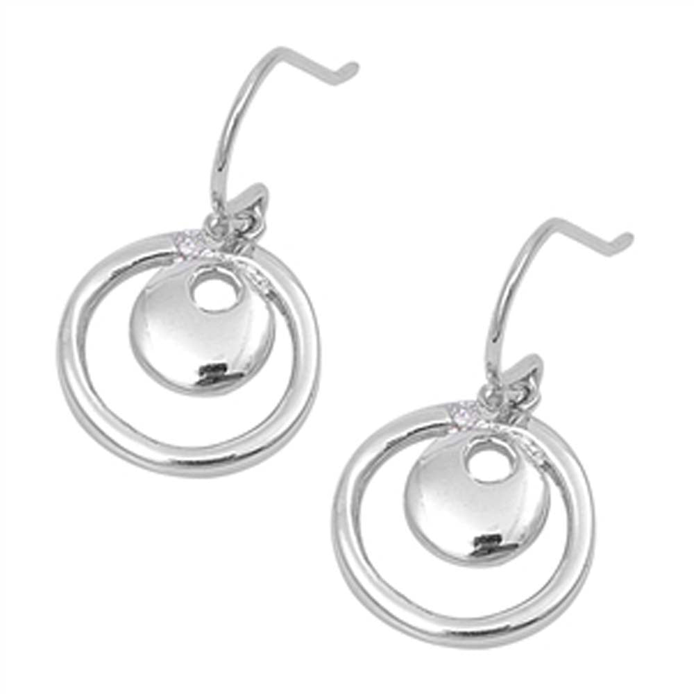 Sterling Silver Clear Cz Circle Earrings with Earring Face Height of 12MM