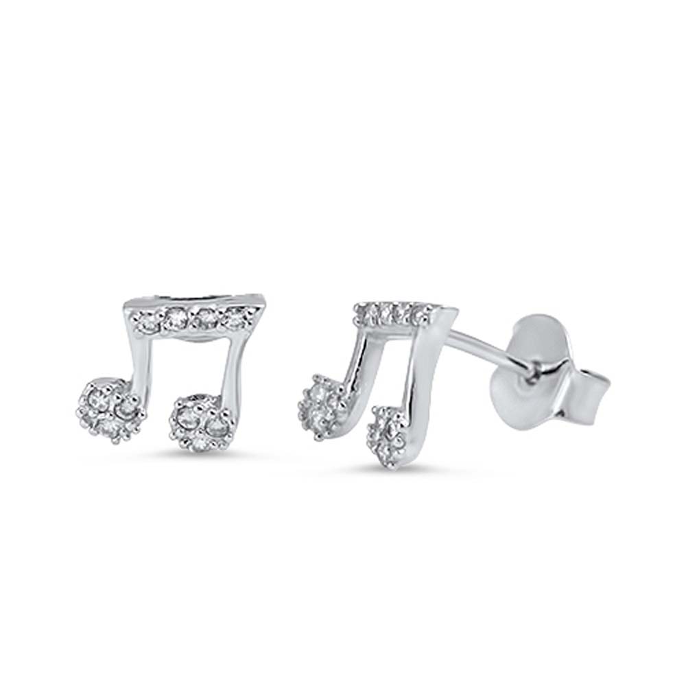 Sterling Silver Music Note Shaped CZ EarringsAnd Face Height 7 mm