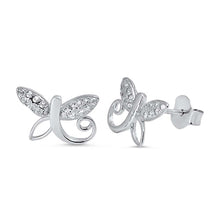 Load image into Gallery viewer, Sterling Silver Dragonfly Shaped CZ EarringsAnd Face Height 7 mm