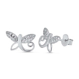 Sterling Silver Dragonfly Shaped CZ EarringsAnd Face Height 7 mm