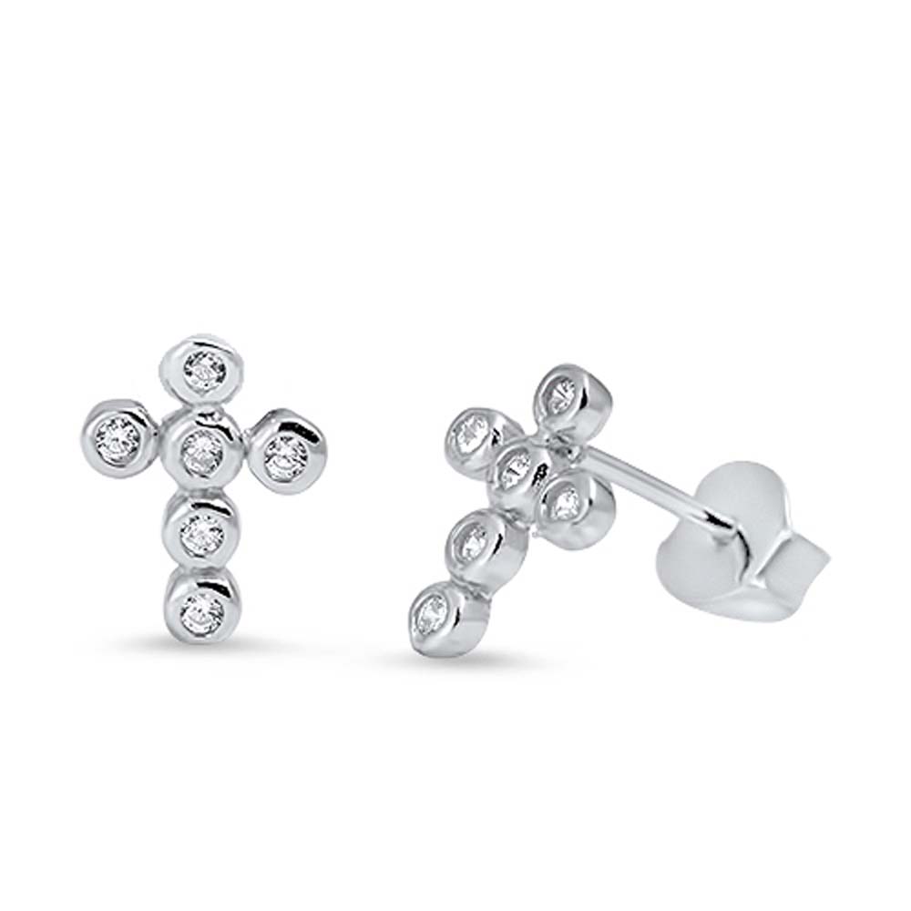 Sterling Silver Cross Shaped CZ EarringsAnd Face Height 10 mm