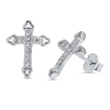 Load image into Gallery viewer, Sterling Silver Cross  Shaped CZ EarringsAnd Face Height 14 mm