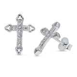 Sterling Silver Cross  Shaped CZ EarringsAnd Face Height 14 mm