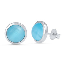 Load image into Gallery viewer, Sterling Silver Syntactic Blue Cat Eye Shaped CZ EarringsAnd Face Height 10 mm