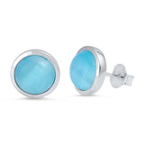 Sterling Silver Syntactic Blue Cat Eye Shaped CZ EarringsAnd Face Height 10 mm