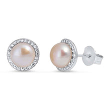 Load image into Gallery viewer, Sterling Silver Round Pearl Shaped CZ EarringsAnd Face Height 9 mm